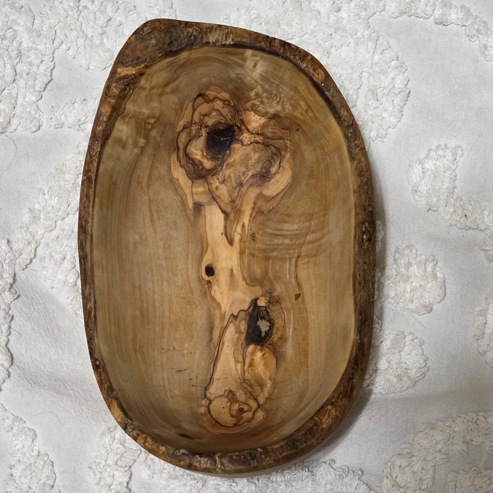 Live Edge Olive Wood Unique Hand-Carved Bowl Boho Natural Rustic Farmhouse